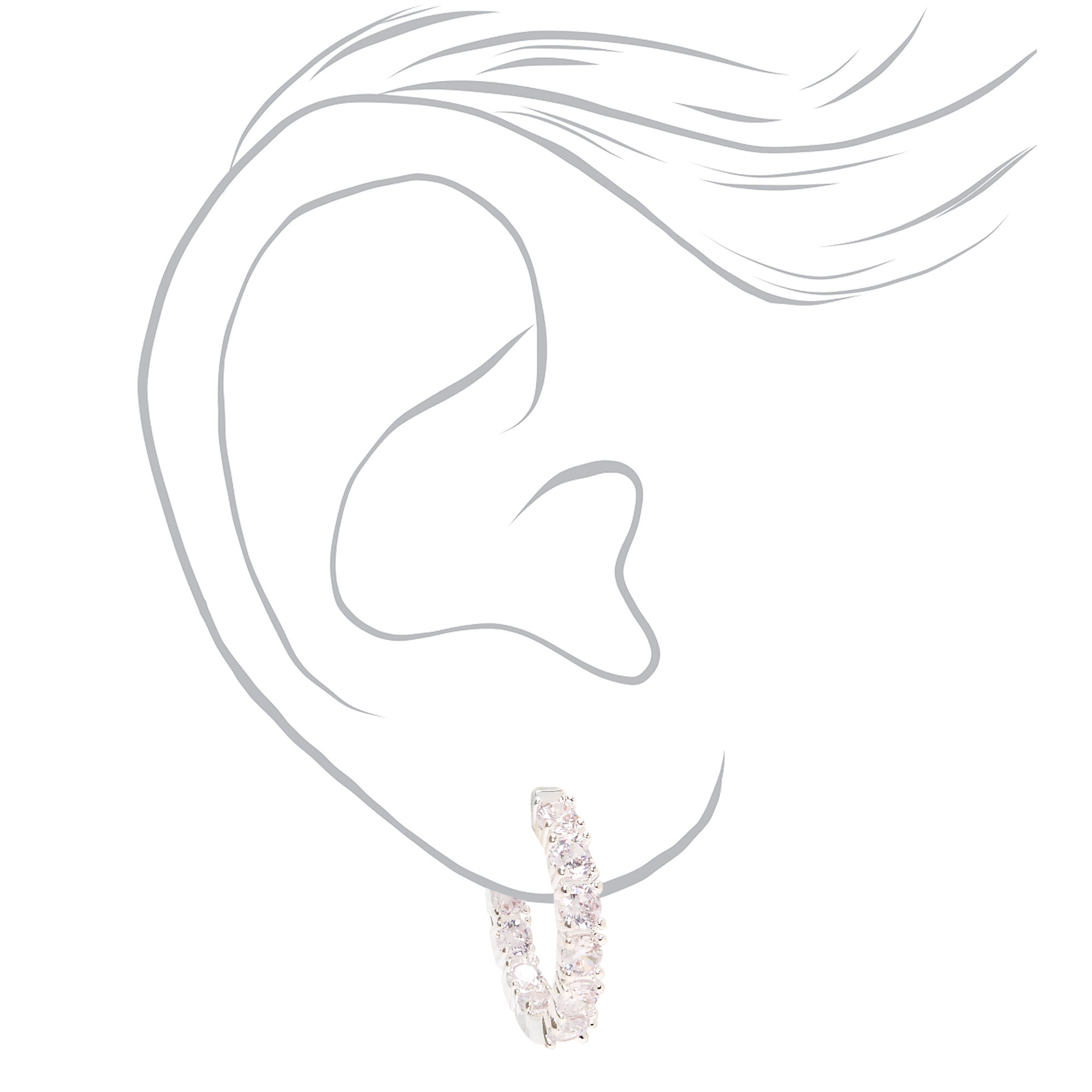 Silver 20MM Cubic Zirconia Hinge Hoop Earrings,