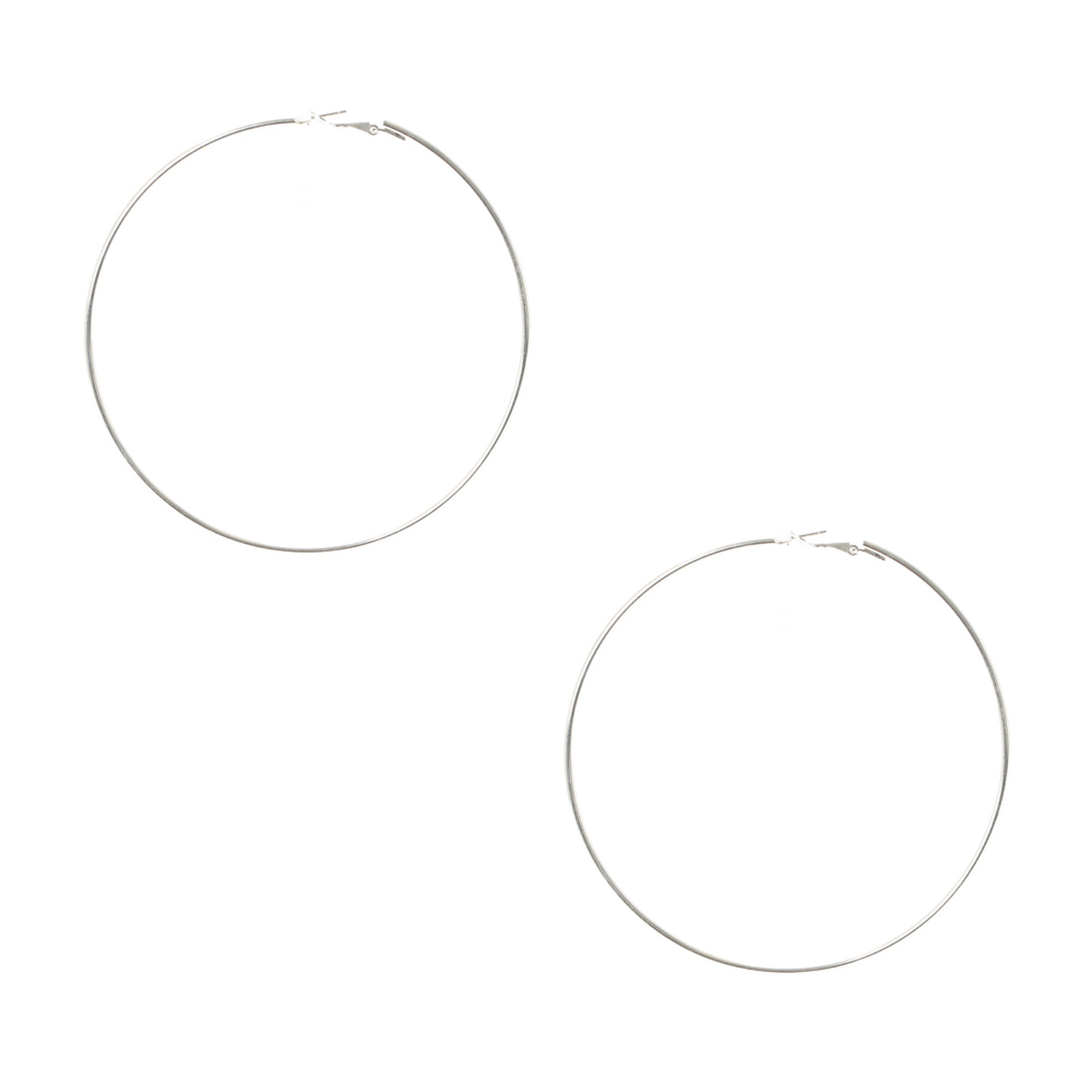 View Claires Tone 100MM Hoop Earrings Silver information