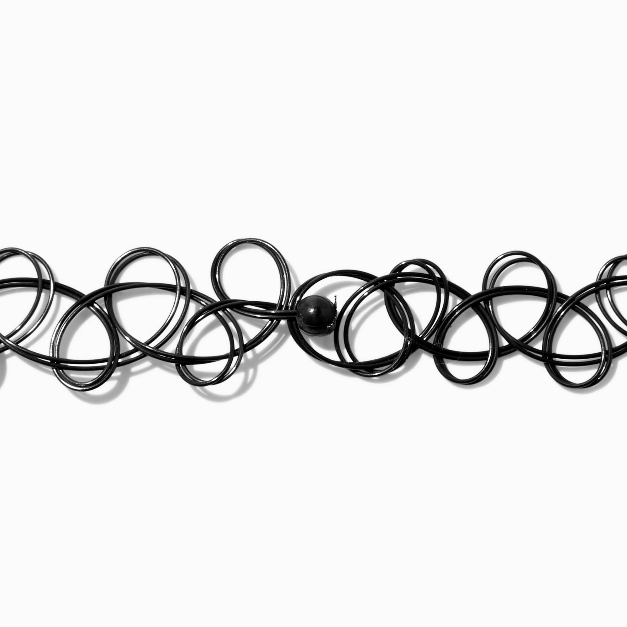Silver-tone Cross Black Tattoo Choker Necklace,
