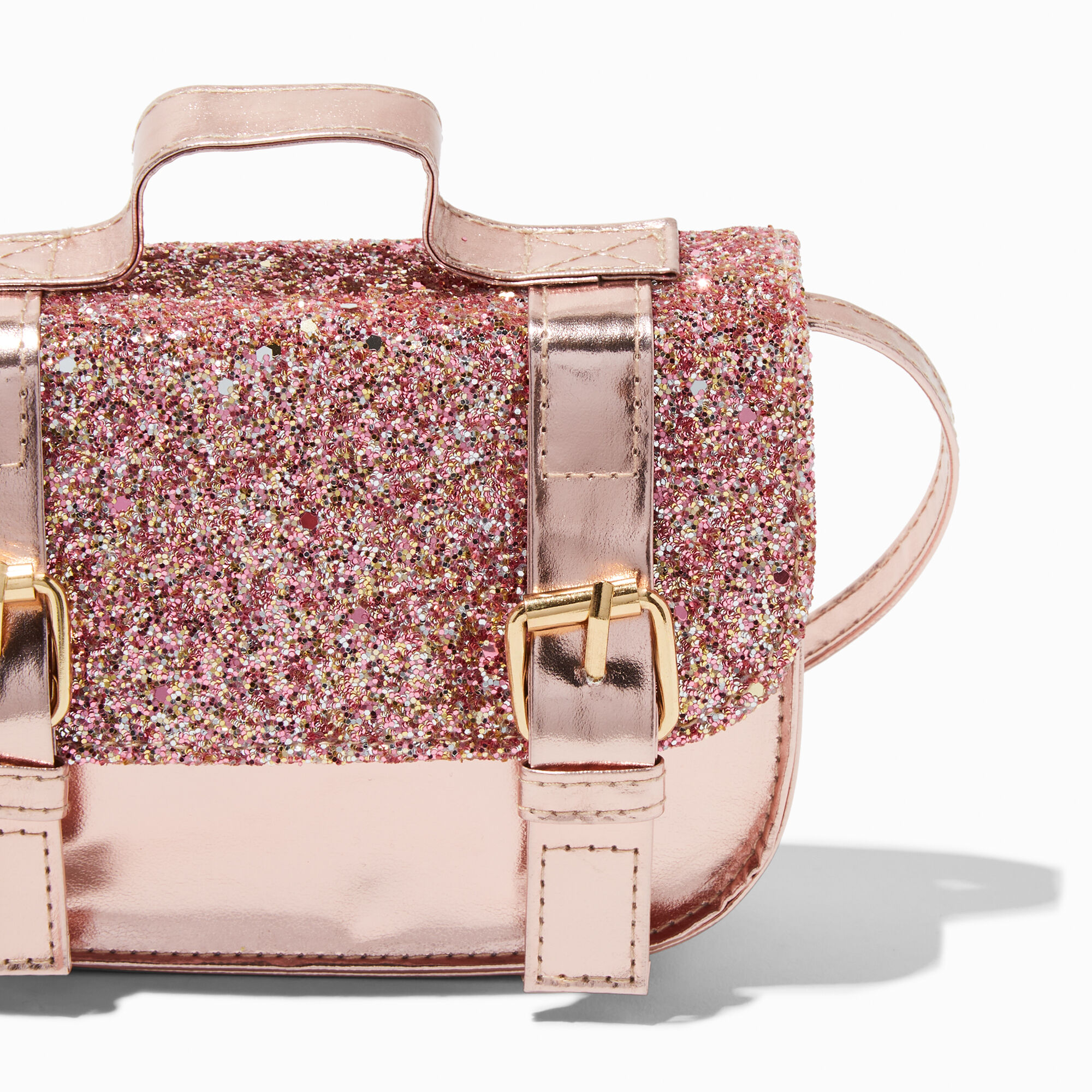 Claire s Club Rose Gold Glitter Crossbody Bag Claire s US