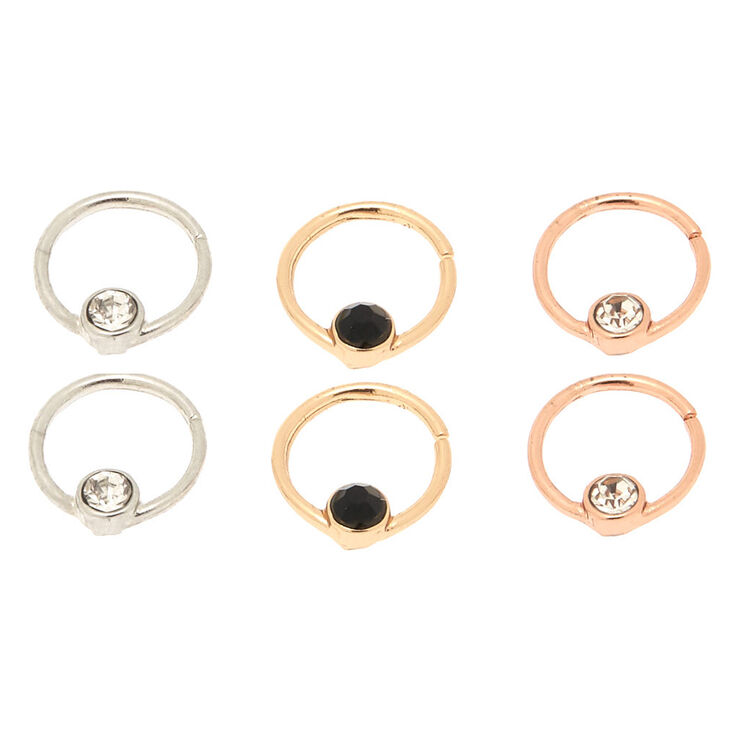 Mixed Metal 20G Stone Cartilage Earrings - 3 Pack,