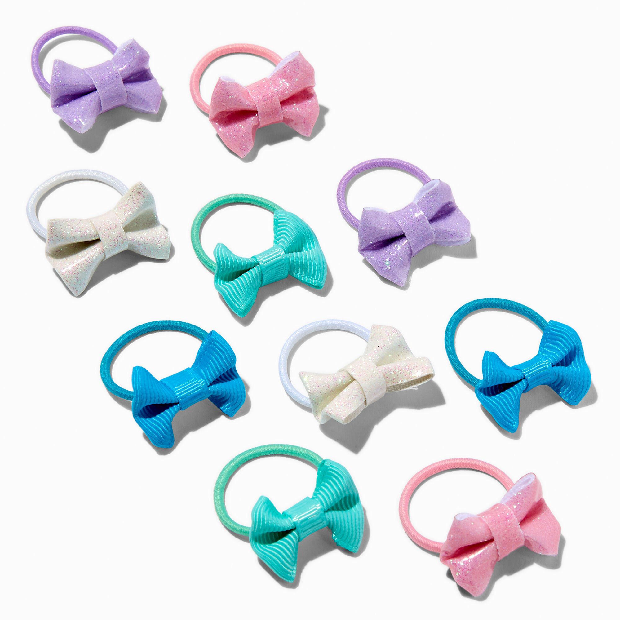 View Claires Club Mermaid Glitter Bow Hair Ties 10 Pack information