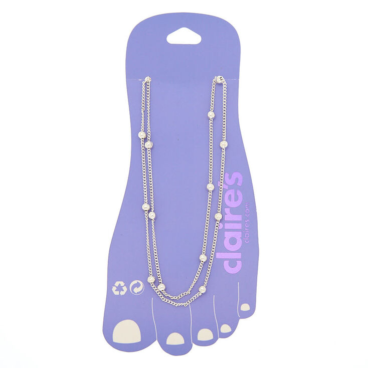 Silver-tone Ball Multi-Strand Chain Anklet,
