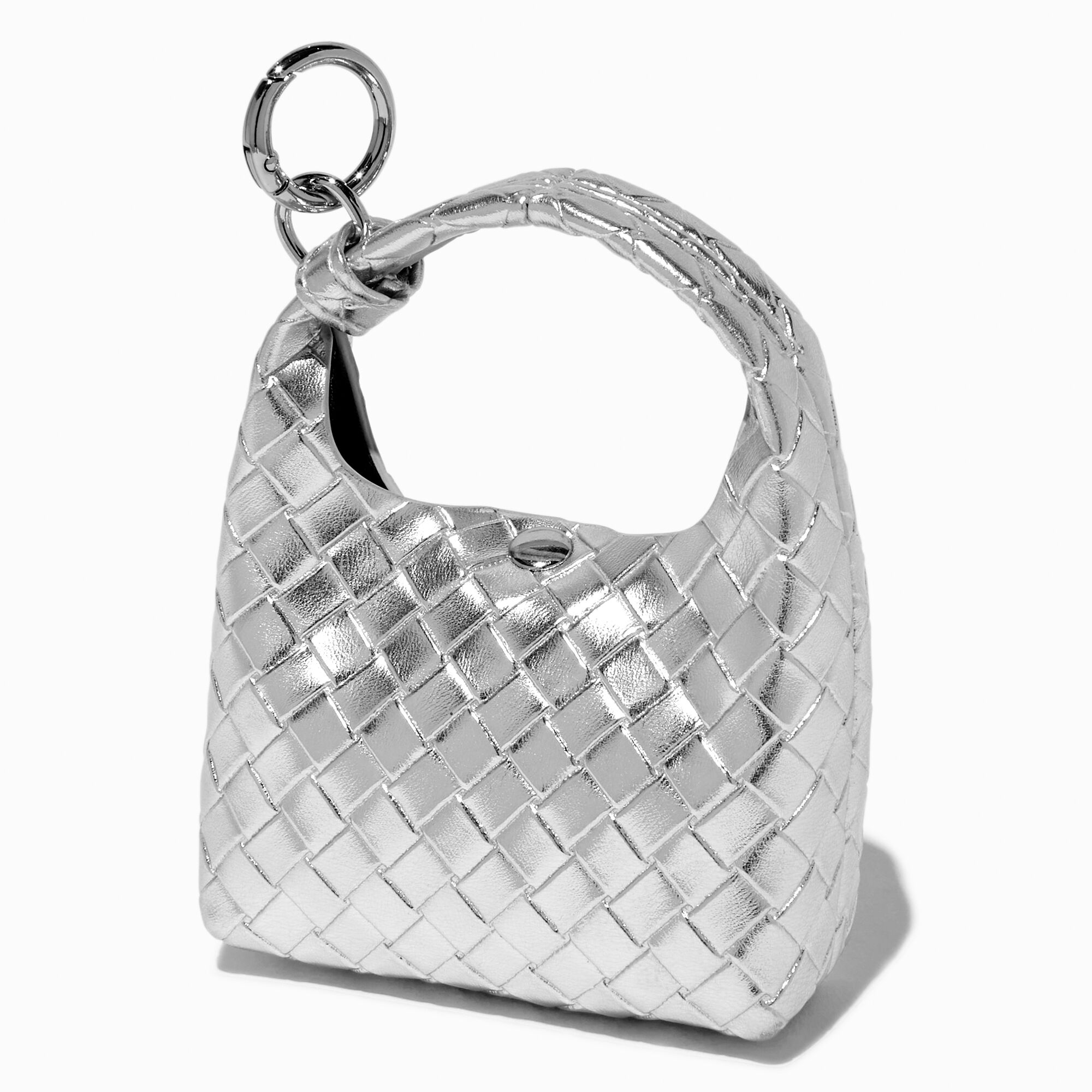 Silver Woven Mini Purse Keyring,