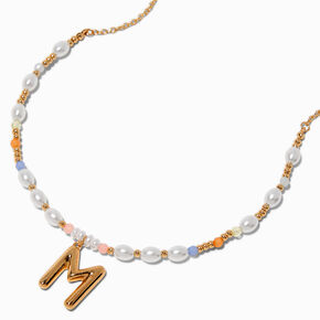Gold-tone Bubble Initial Pastel Beaded Pendant Necklace - M,