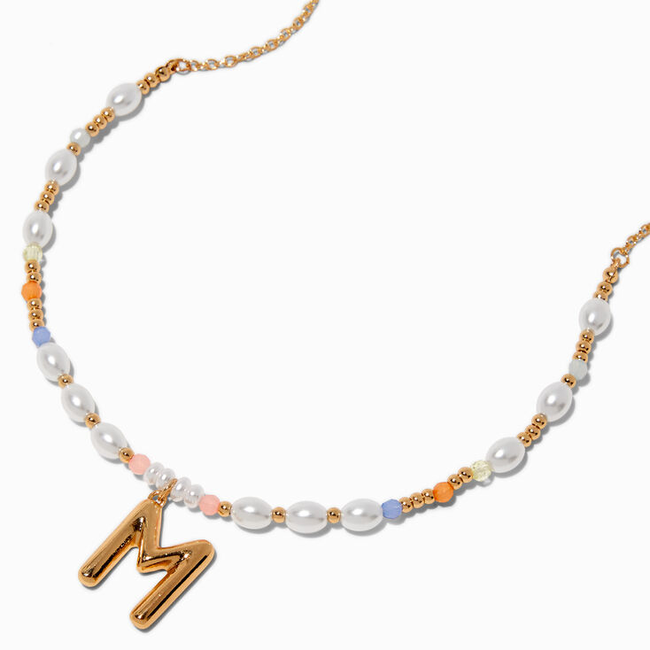 Gold-tone Bubble Initial Pastel Beaded Pendant Necklace - M,