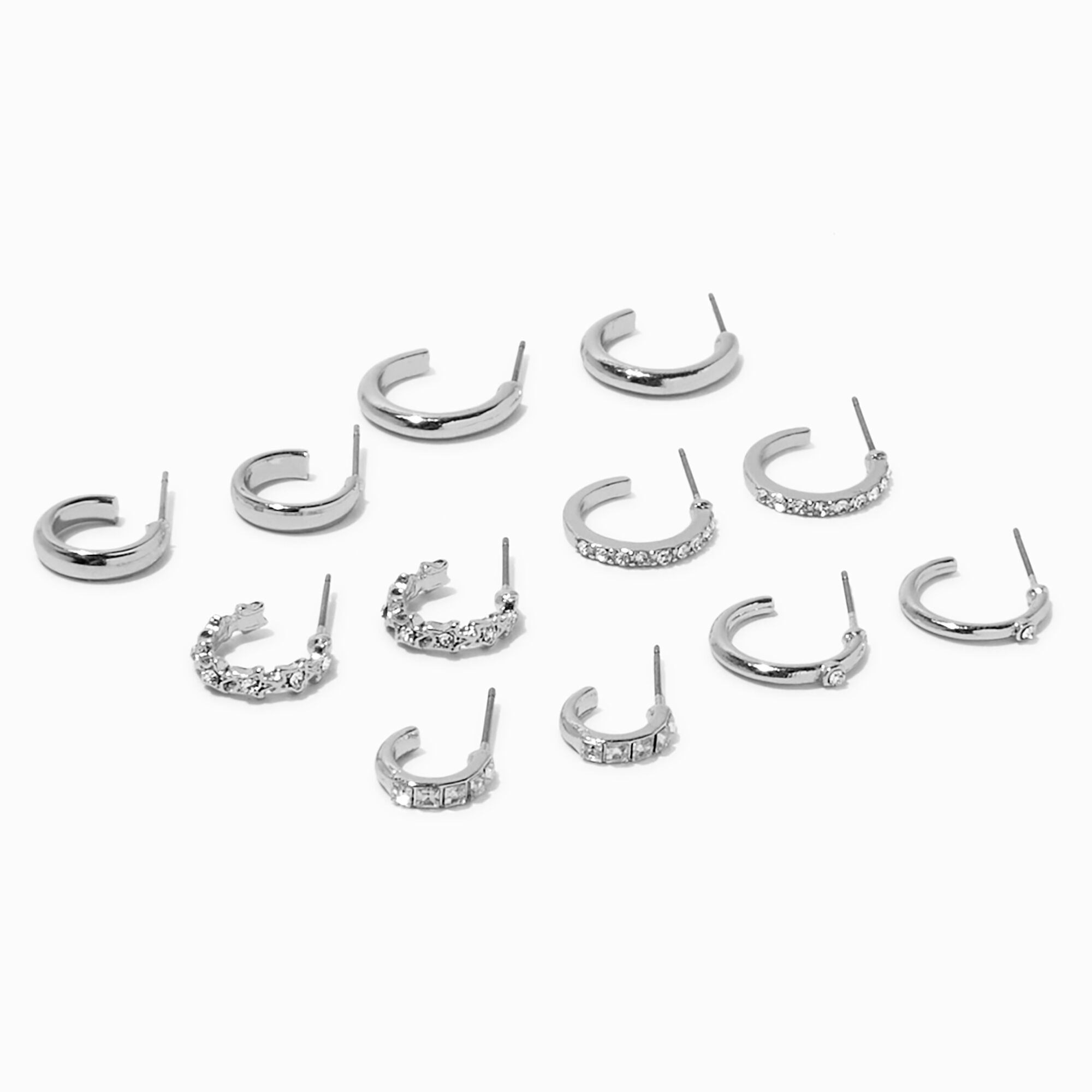 View Claires Tone Crystal Hoops 6 Pack Silver information