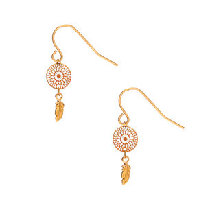 18ct Gold Plated 1&quot; Dreamcatcher Drop Earrings,