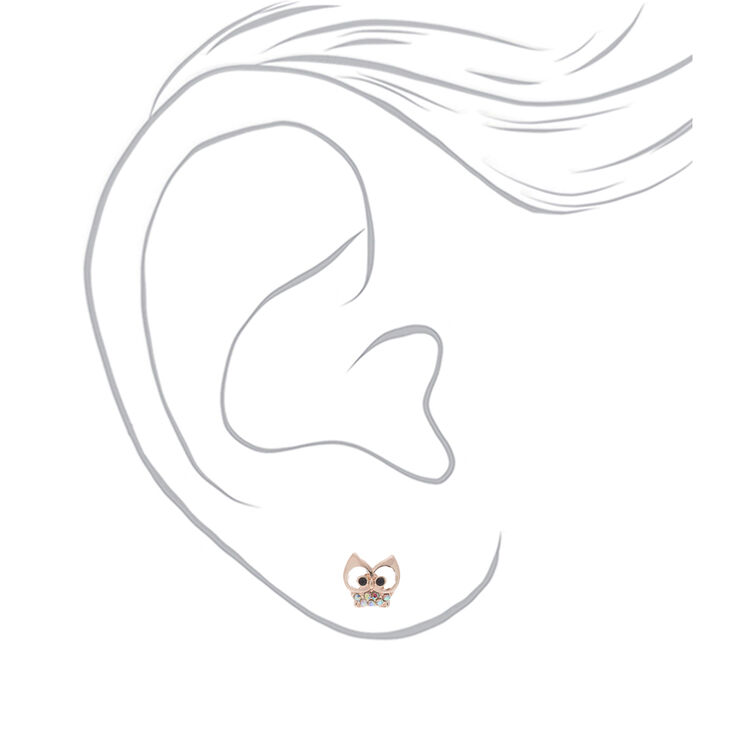 Rose Gold Owl Stud Earrings,