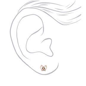 Rose Gold Owl Stud Earrings,
