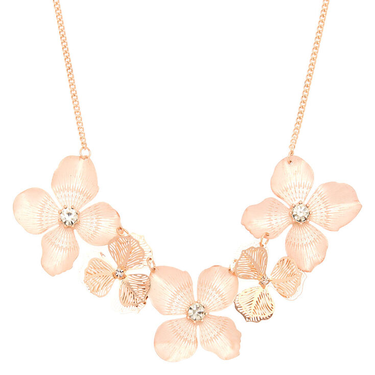 Rose Gold Blush Flower Statement Necklace | Claire's US