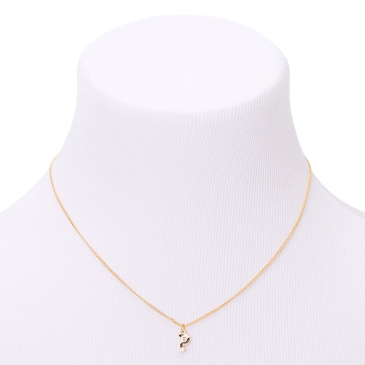 Gold Striped Initial Pendant Necklace - P,