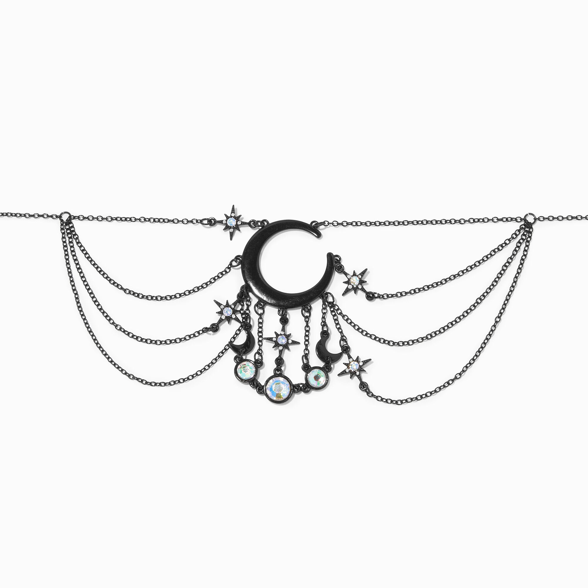 View Claires Crescent Moon Stars Chain Bib Style Choker Black information