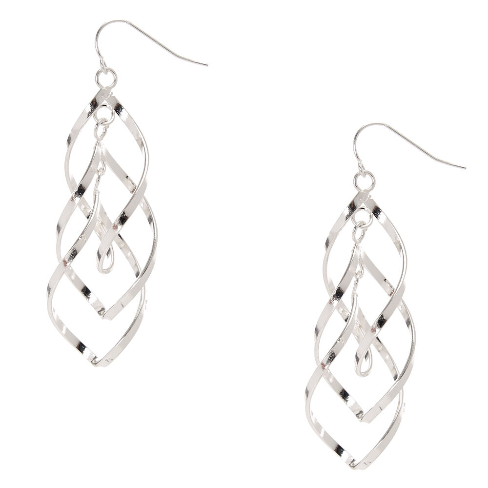Silver 3" Double Swirl Drop Earrings,