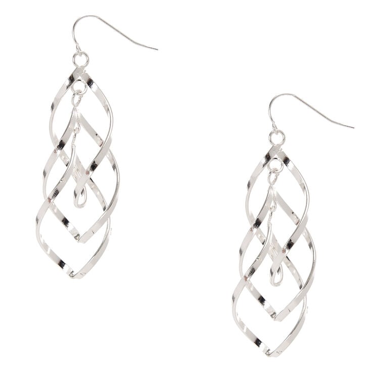 Silver 3&quot; Double Swirl Drop Earrings,