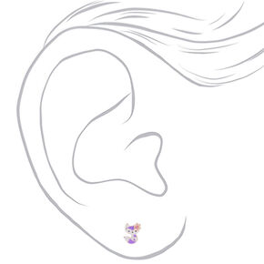 Silver Flower Purple Fox Stud Earrings,