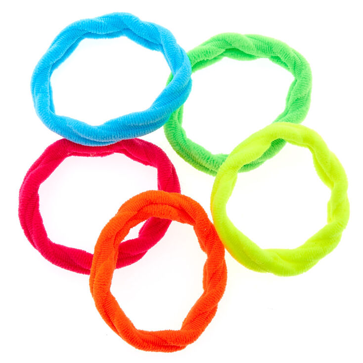 Gros &eacute;lastiques &agrave; cheveux torsad&eacute;s arc-en-ciel fluo - Lot de 5,