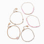 Pink Leaf Gold Beaded Chain Bracelets - 5 Pack,