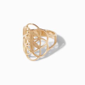 Gold-tone Stainless Steel Geometric Floral Ring,