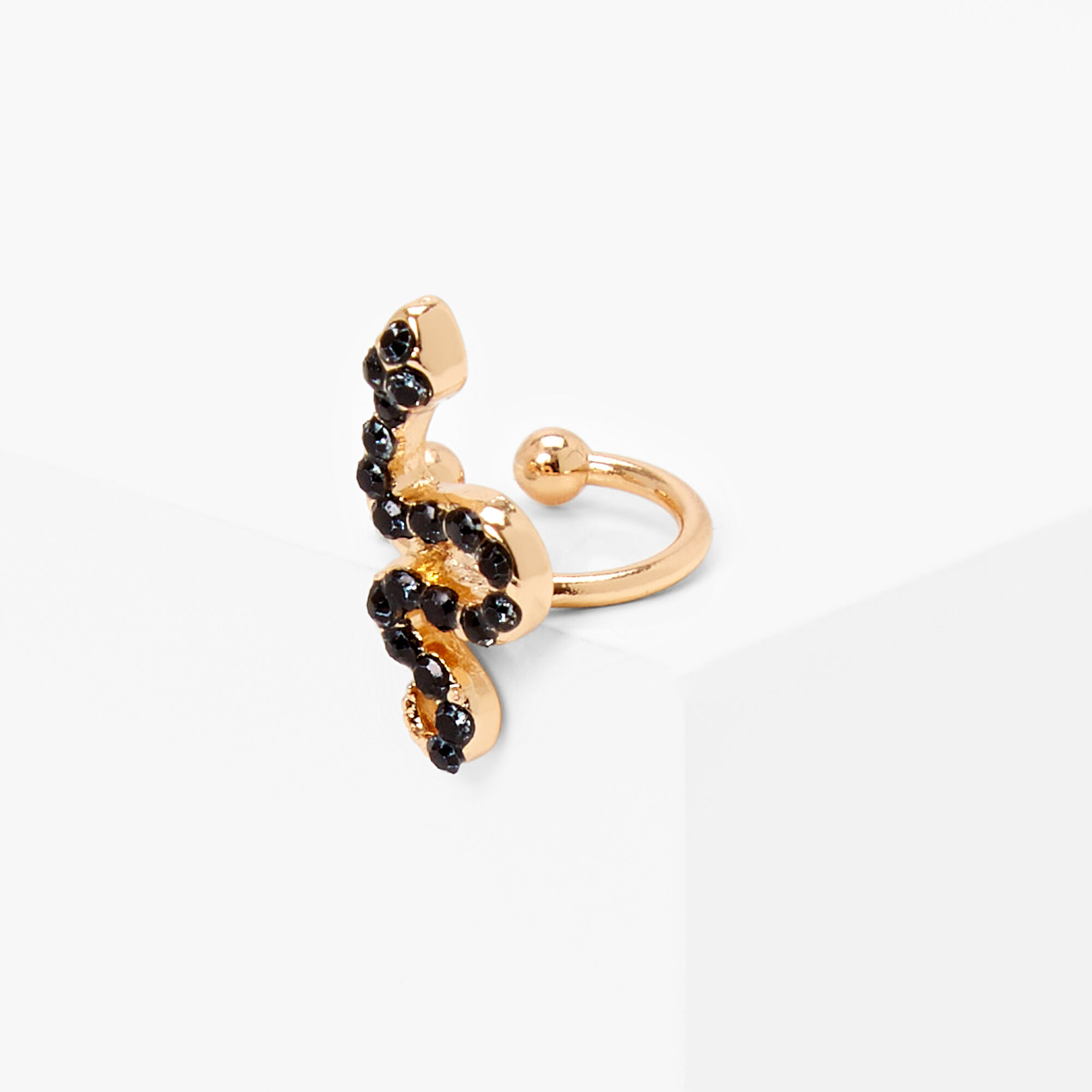 Gold Stone Snake Ear Cuff Black