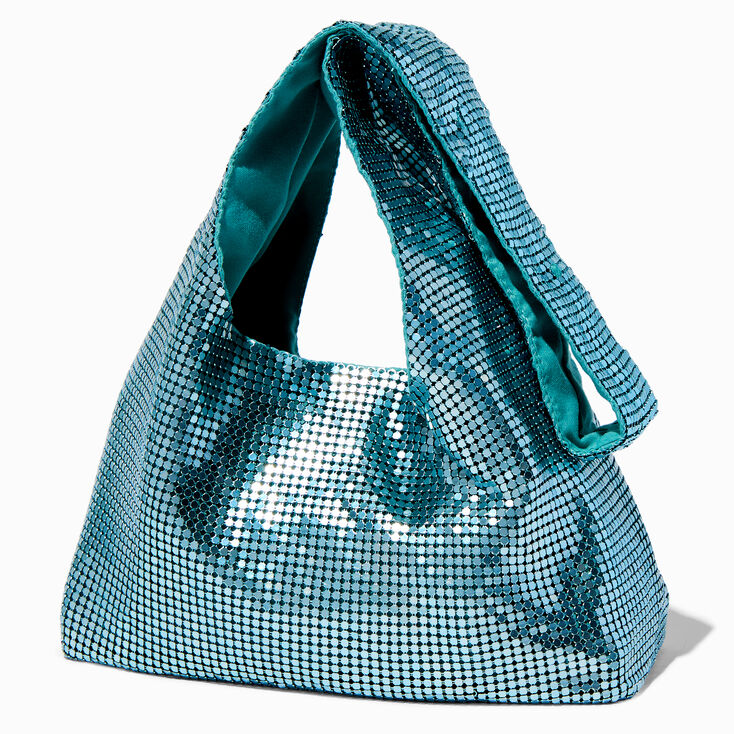 Teal Sequin Slouchy Hobo Shoulder Bag,