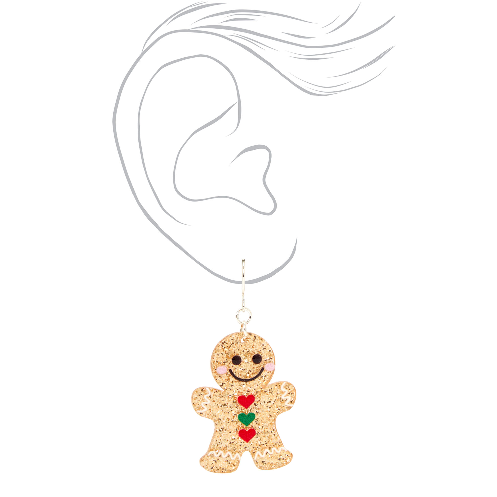 Silver 1" Gingerbread Man Glitter Drop Earrings,