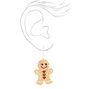Silver 1&quot; Gingerbread Man Glitter Drop Earrings,