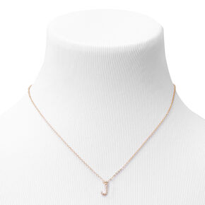 Gold Mini Pearl Initial Pendant Necklace - J,