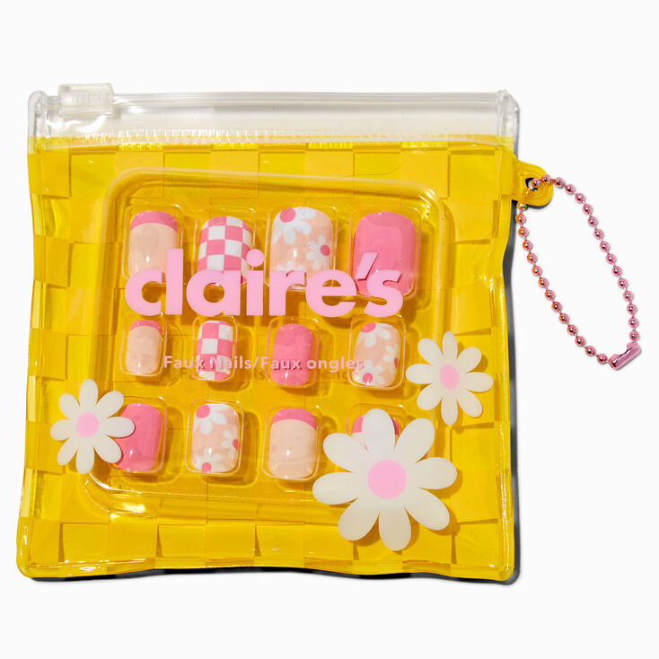 Yellow Checkered Press On Faux Nail Set,