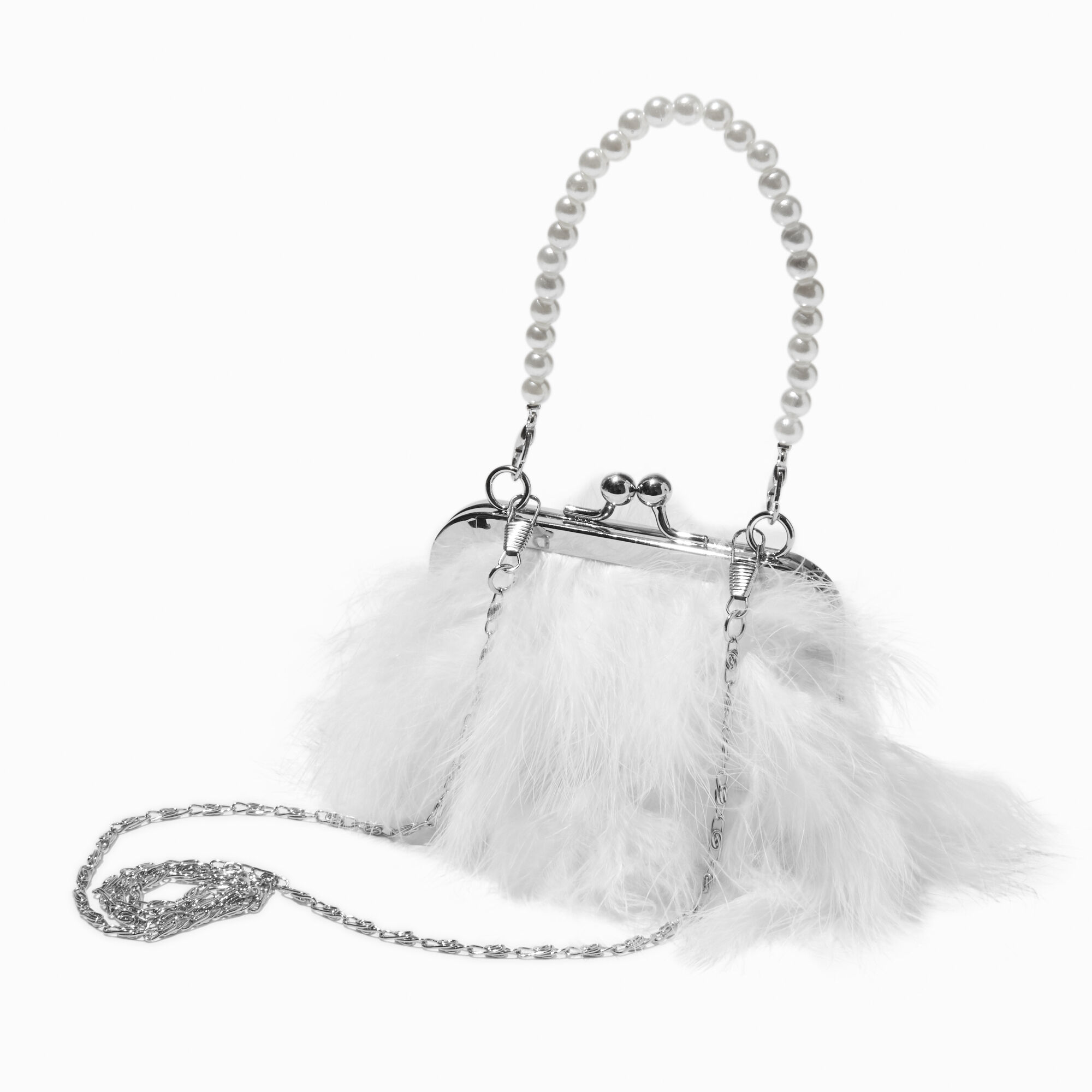View Claires Club Feather Pearl Crossbody Bag White information