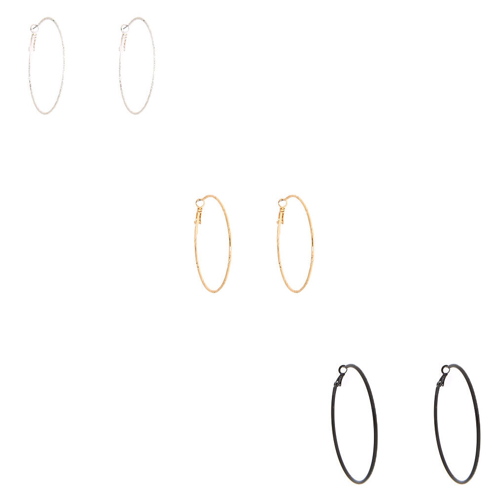 Créoles texturées de différentes tailles en métaux mixtes - Lot de 3,