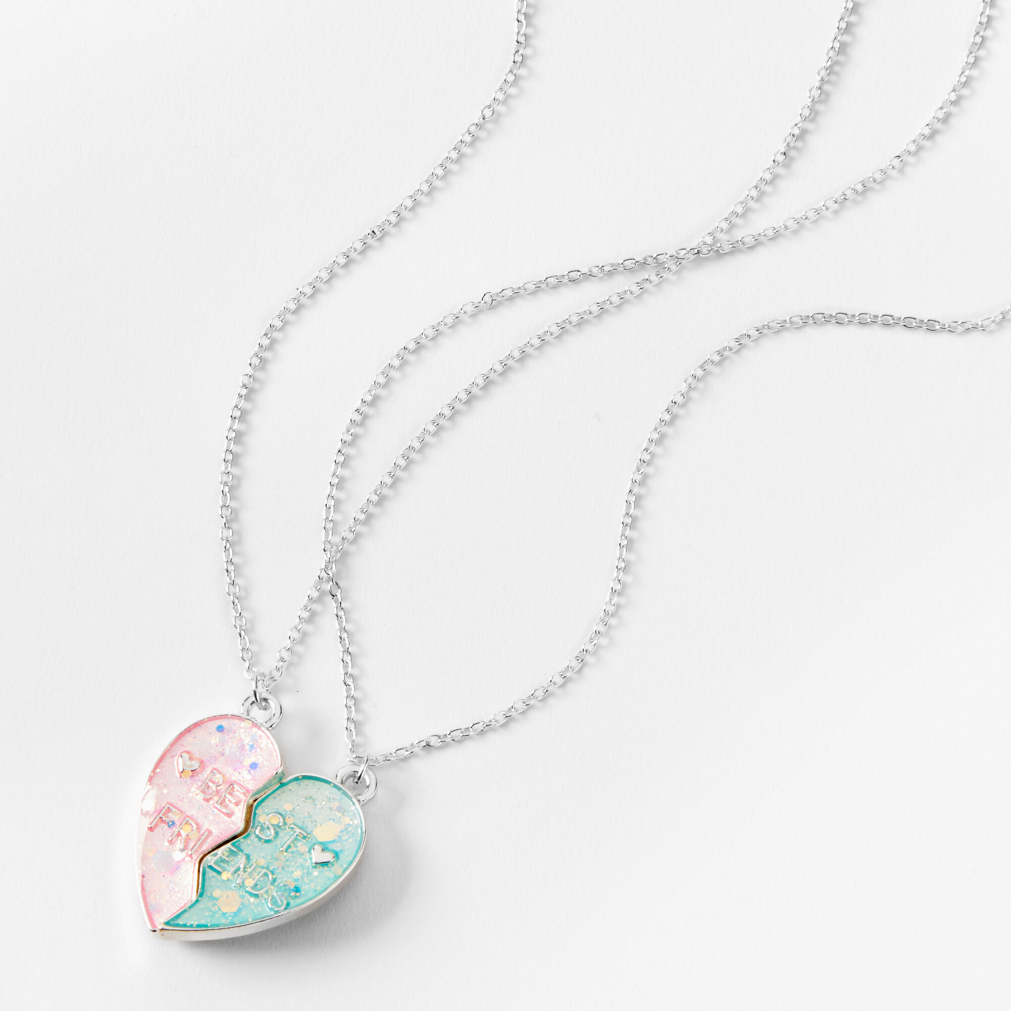 View Claires Best Friends Pink Split Heart Pendant Necklaces 2 Pack Blue information