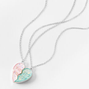 Best Friends Pink &amp; Blue Split Heart Pendant Necklaces - 2 Pack,
