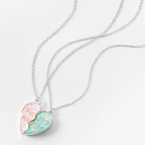 Best Friends Pink &amp; Blue UV Color-Changing Split Heart Pendant Necklaces - 2 Pack,