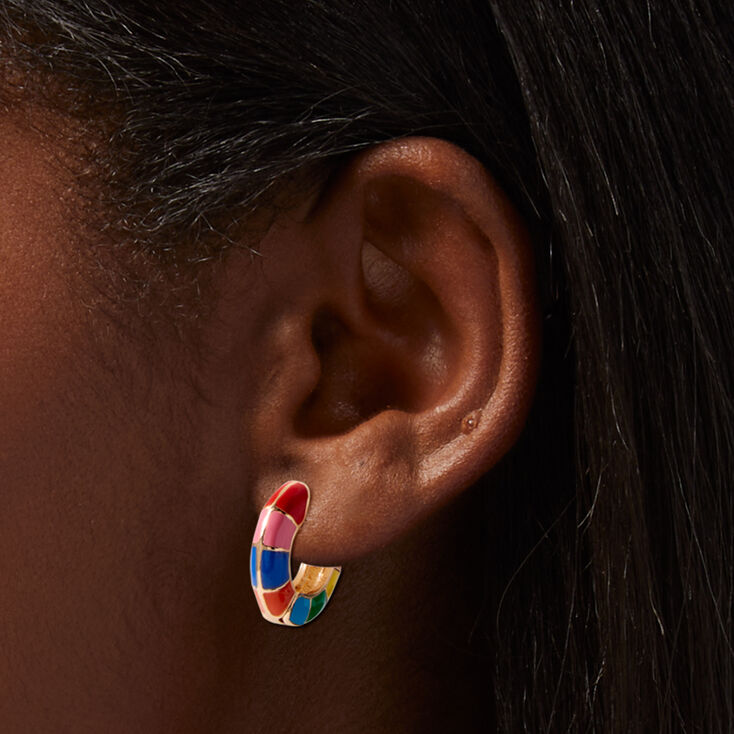 Gold Rainbow 10MM Huggie Hoop Earrings,