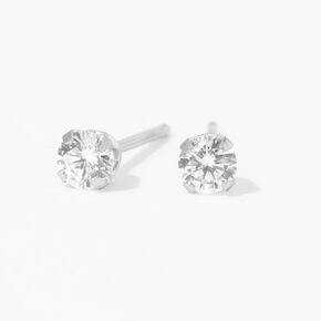 14kt White Gold 3mm Cubic Zirconia Long Post Studs Ear Piercing Kit with Ear Care Solution,