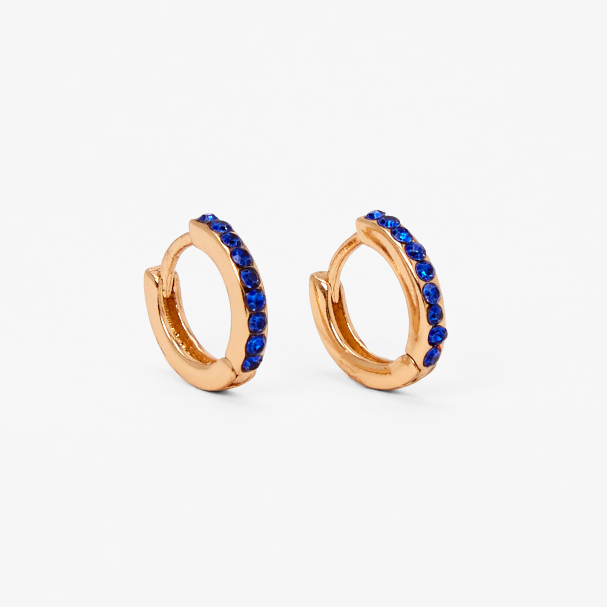 Gold 10MM Crystal Huggie Hoop Earrings Sapphire Blue Claire s US
