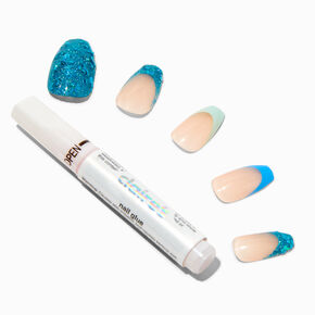 Blue Glitter Tips Coffin Vegan Faux Nail Set - 24 Pack,
