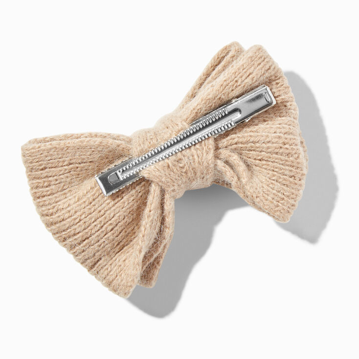 Brown Knit Hair Bow Clip,