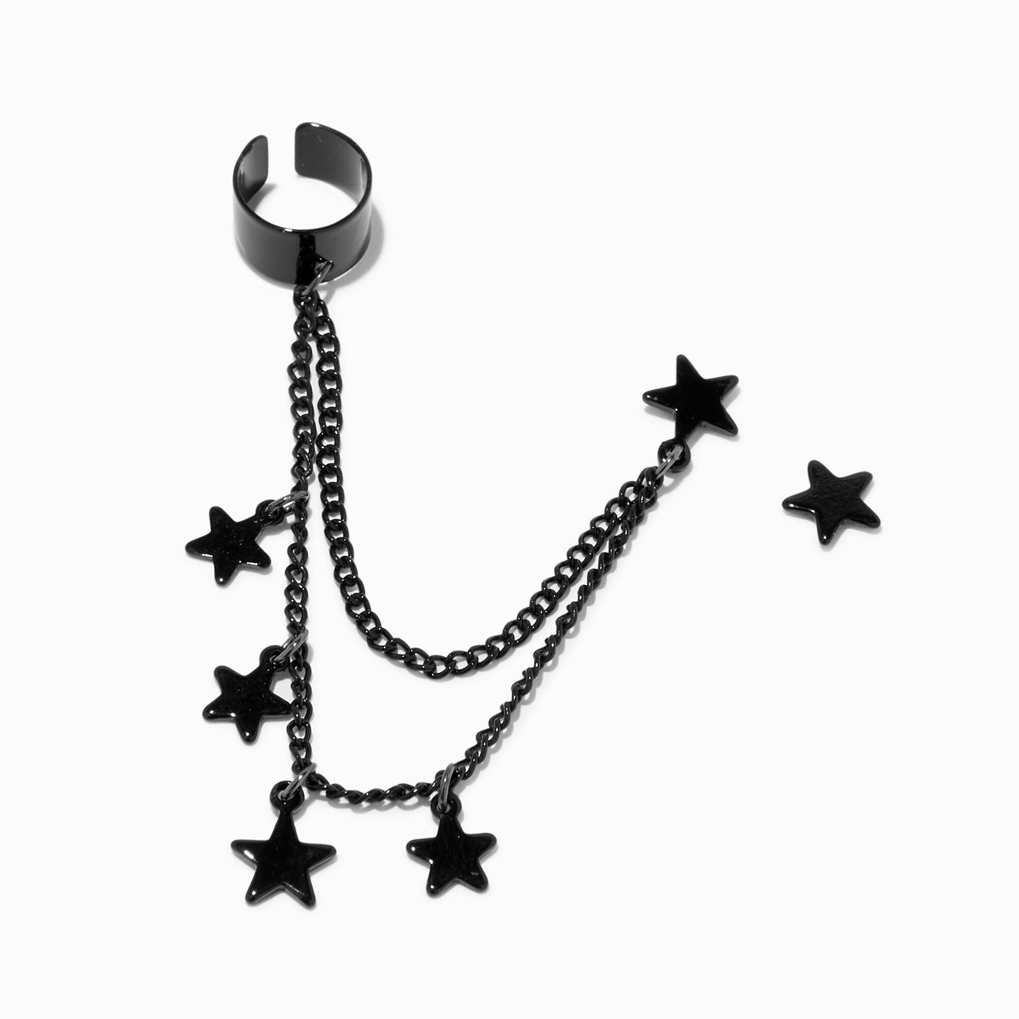 View Claires Star Charm Ear Cuff Connector Drop Earrings Black information