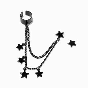 Black Star Charm Ear Cuff Connector Drop Earrings,