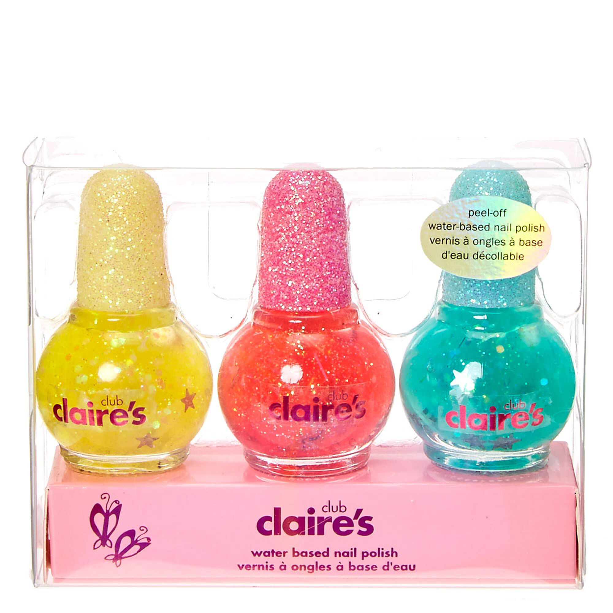 Claire S Club Mini Glitter Peel Off Nail Polish Set 3 Pack