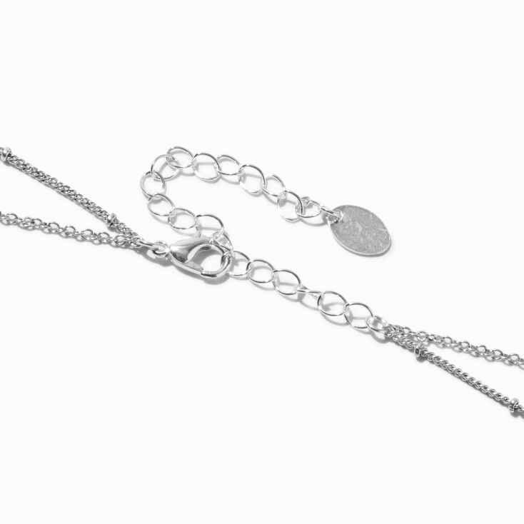 Collier multi-rangs croix et rose sculpt&eacute;e couleur argent&eacute;e,