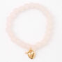 Gold Heart Lock &amp; Key Beaded Stretch Bracelet - Blush Pink,