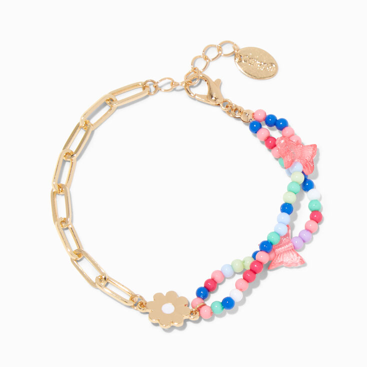 Gold Daisy &amp; Butterfly Paperclip Beaded Bracelet,