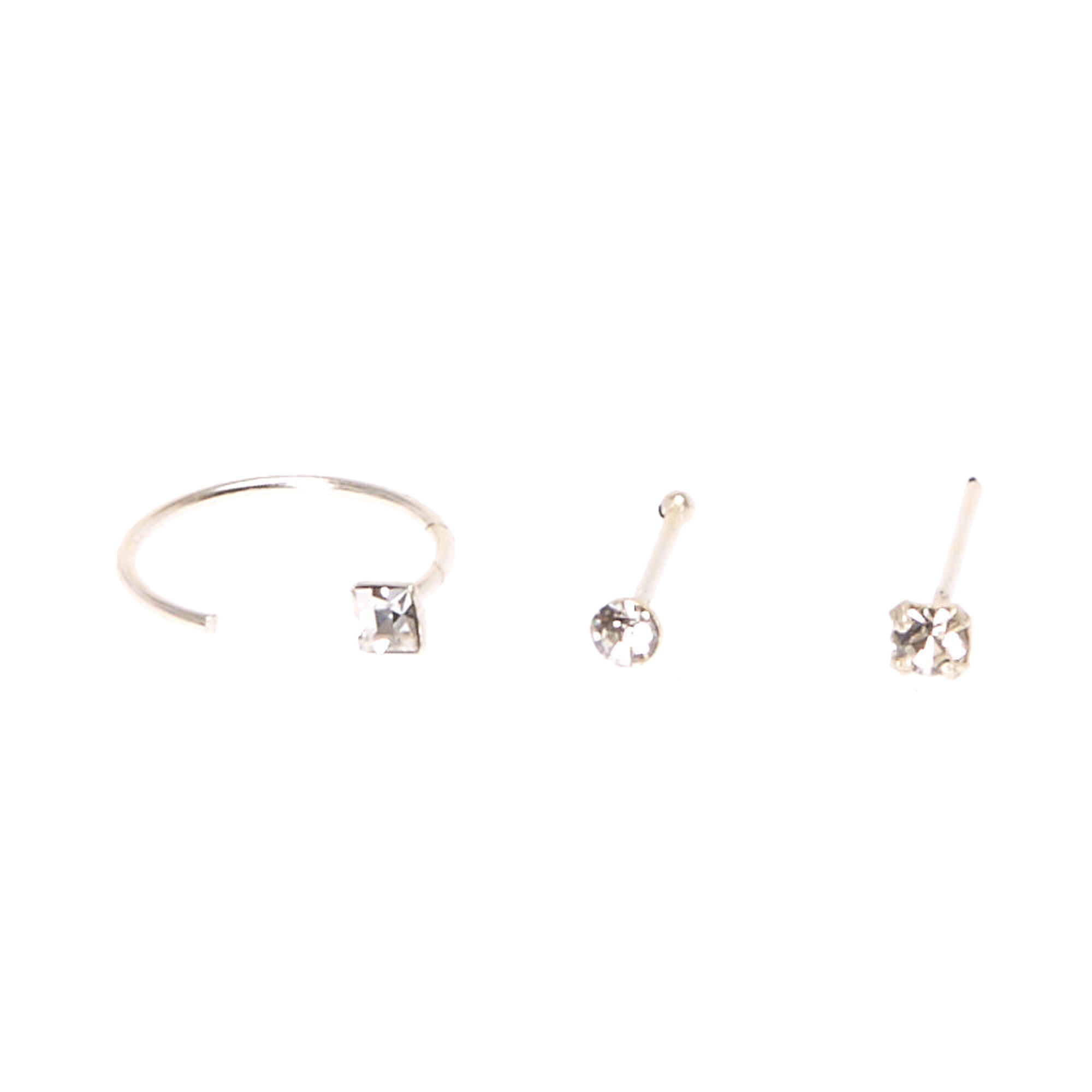Sterling Silver Mixed Half Hoop Stud Nose Rings Set 3 Pack