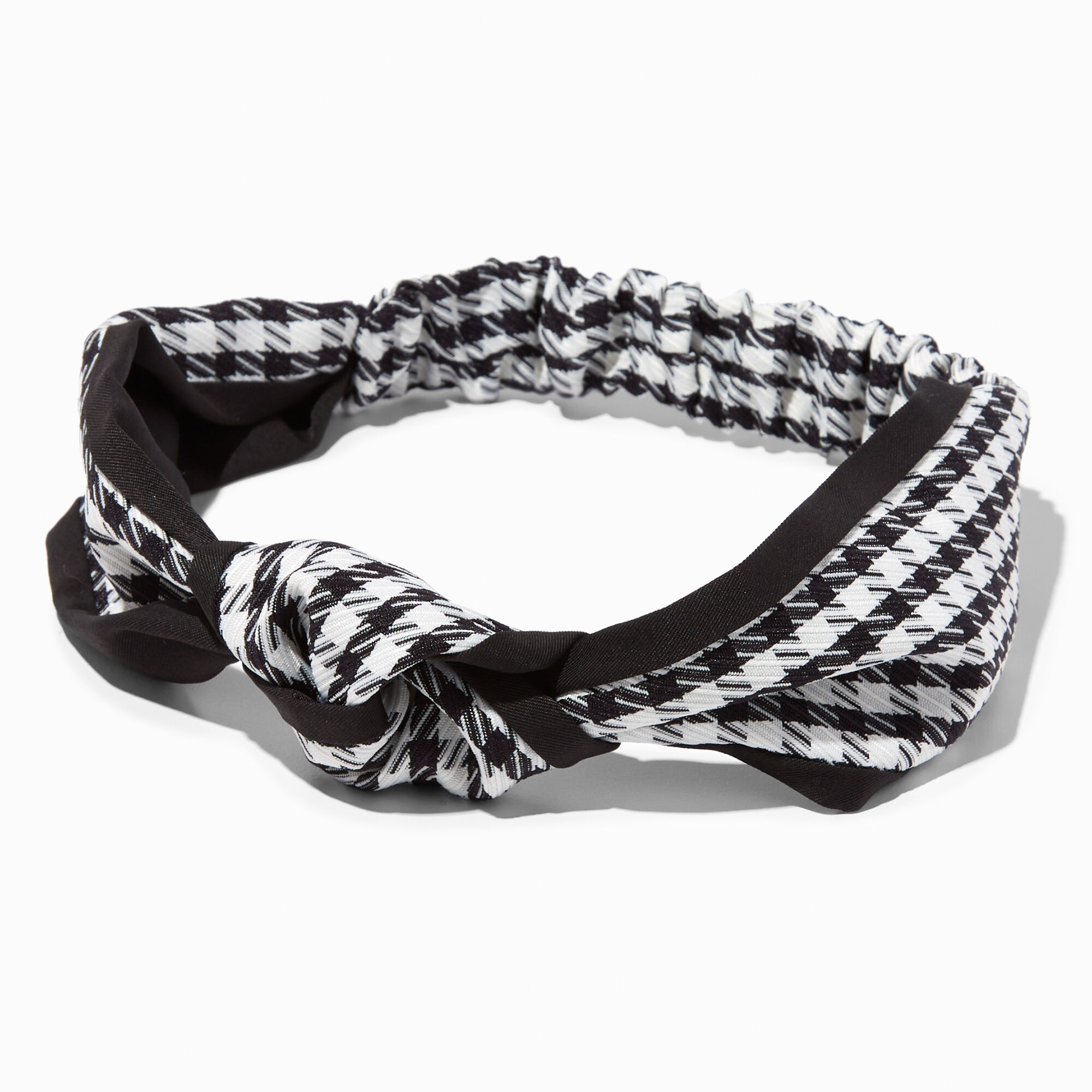 Black & White Houndstooth Knotted Bow Headwrap,