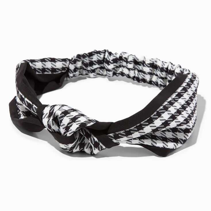 Black &amp; White Houndstooth Knotted Bow Headwrap,