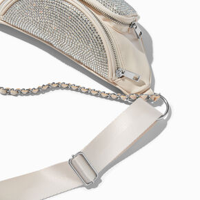 Ivory Rhinestone-Studded Faux-Leather Belt Bag,