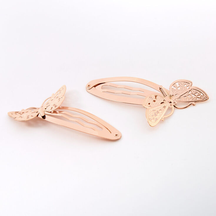 Barrettes clic clac papillon couleur dor&eacute; rose - Lot de 2,